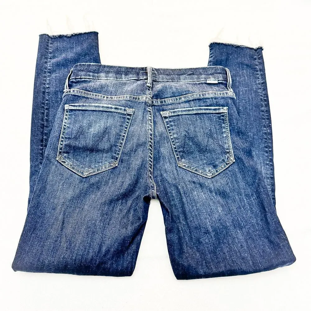 Mother High Waisted Looker Ankle Fray Close To The Edge Dark Denim Jeans Size 26